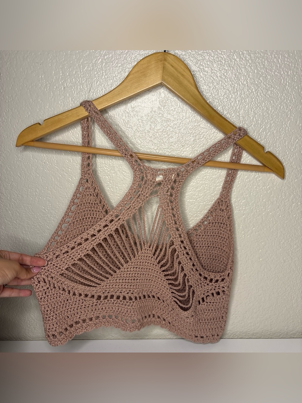 Debut Crochet Crop Tank Top in Dusty Rose